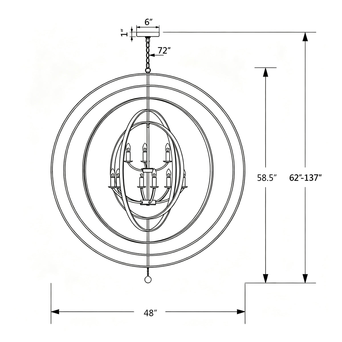 Luna 48'' Chandelier dimensions