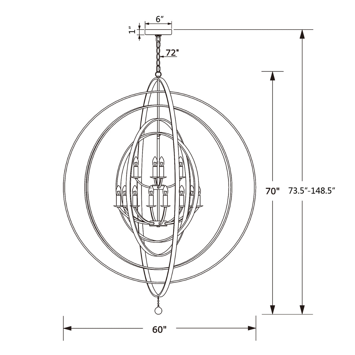 Luna 60'' Chandelier dimensions