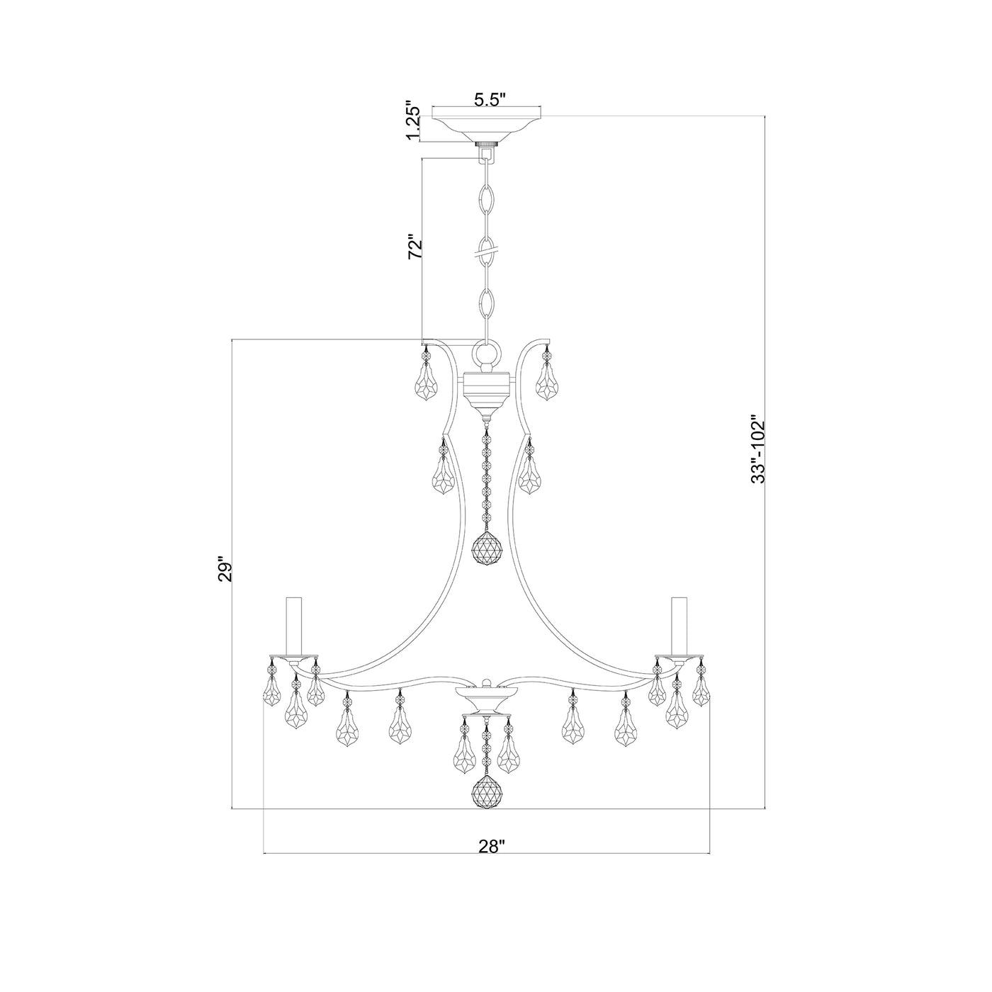 Cedar 28'' Chandelier dimensions