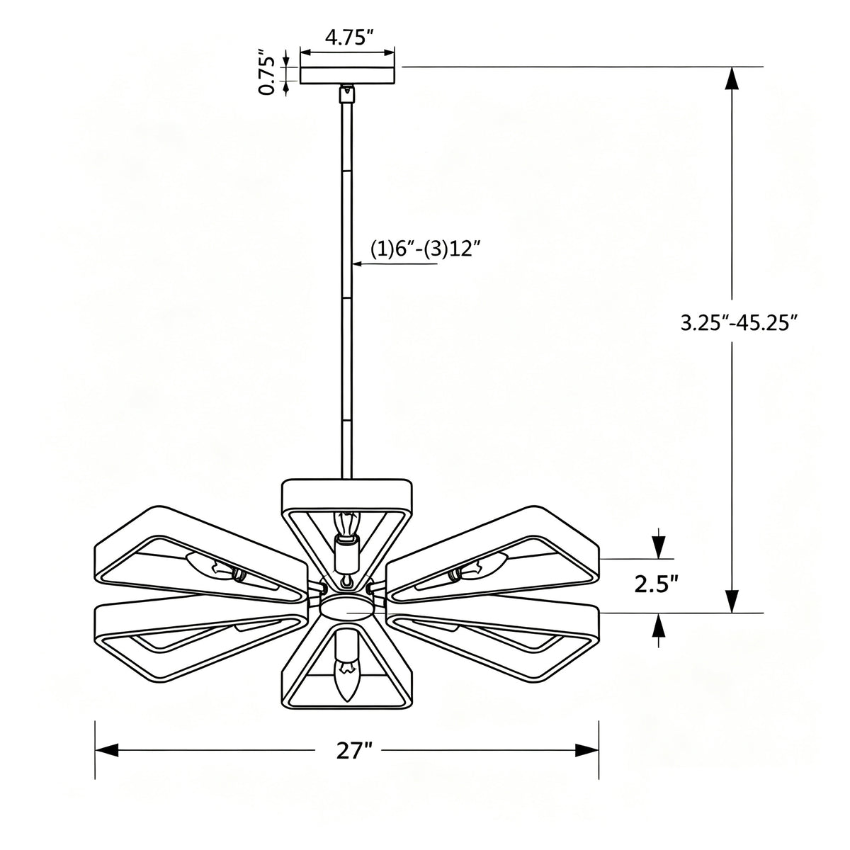 Luna 27'' Chandelier dimensions