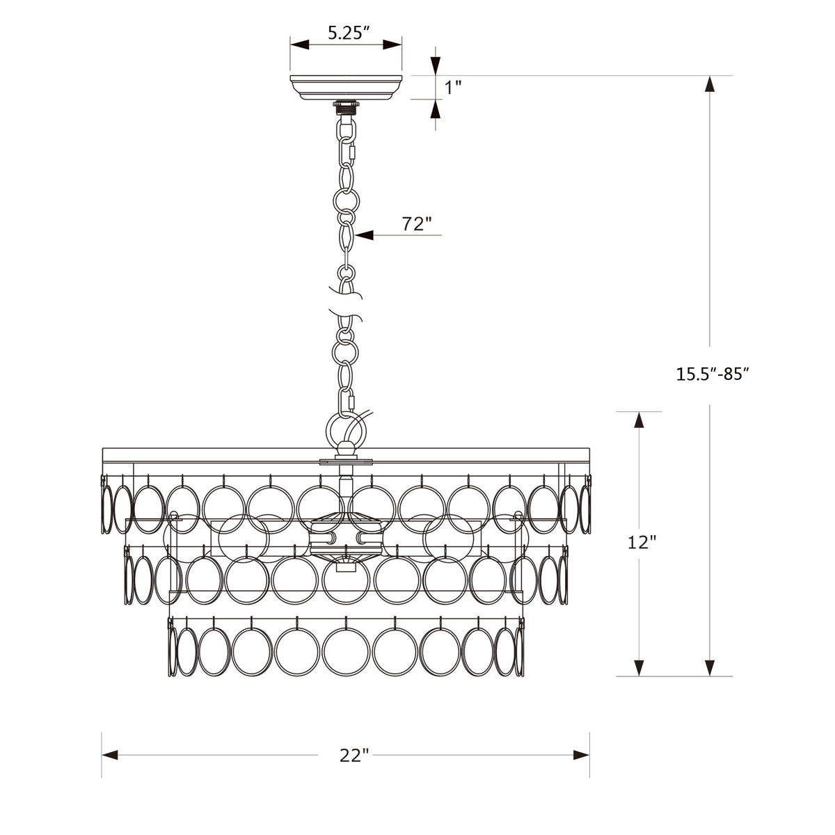 Coco 22'' Chandelier dimensions