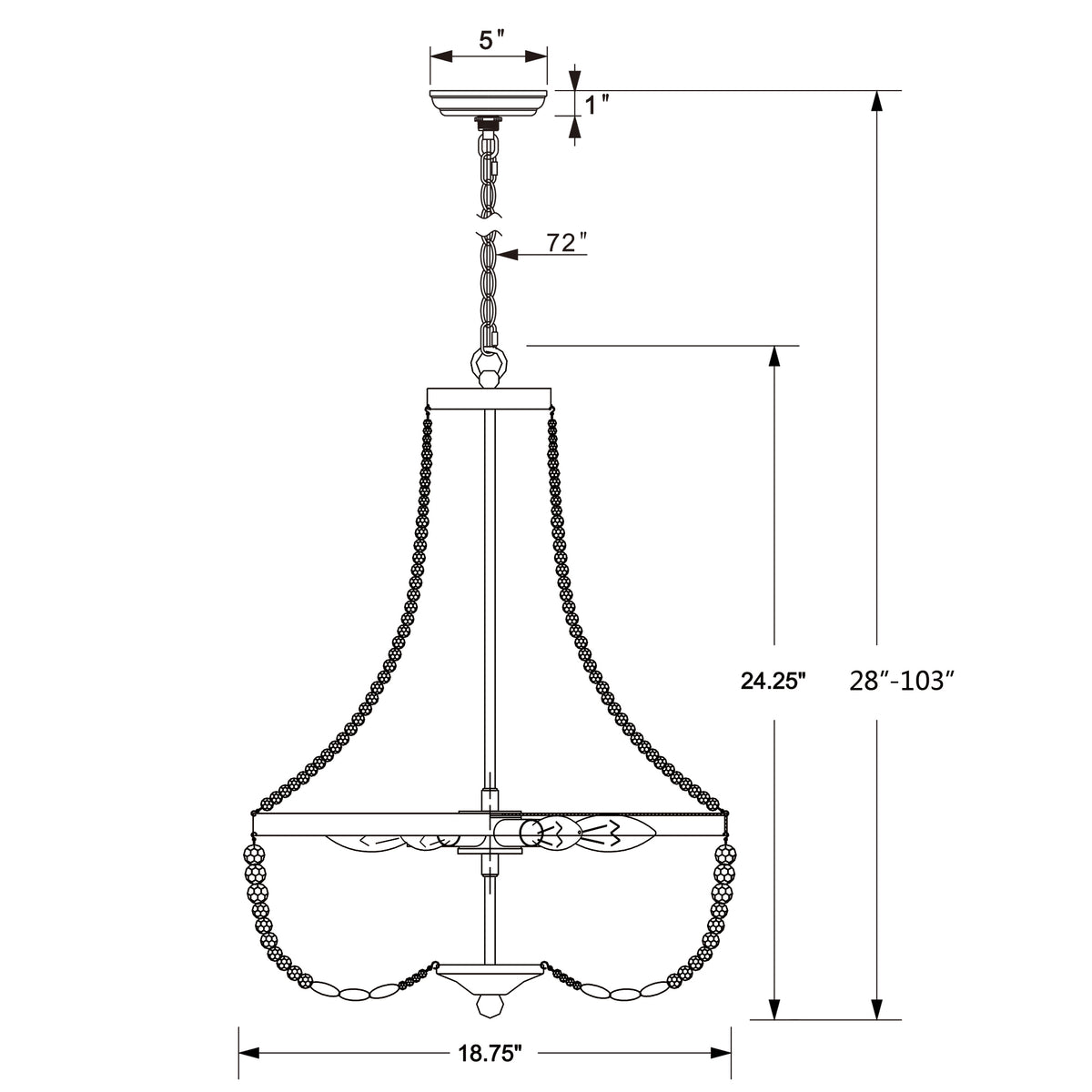 Rylee 18.75'' Chandelier dimensions