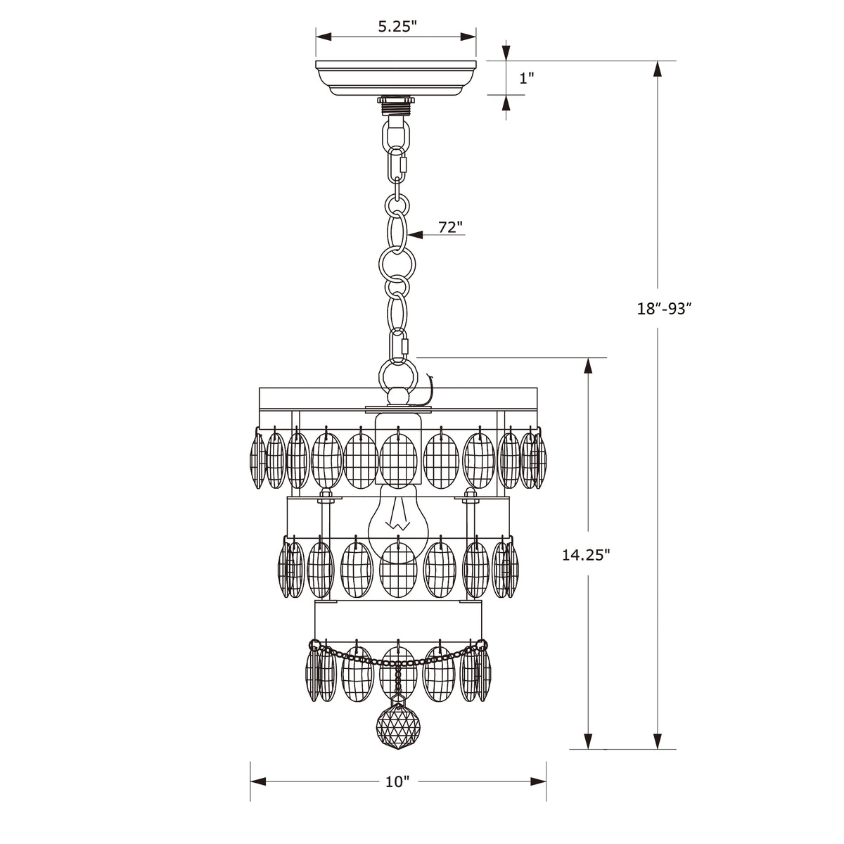 Perla 10'' Pendant dimensions
