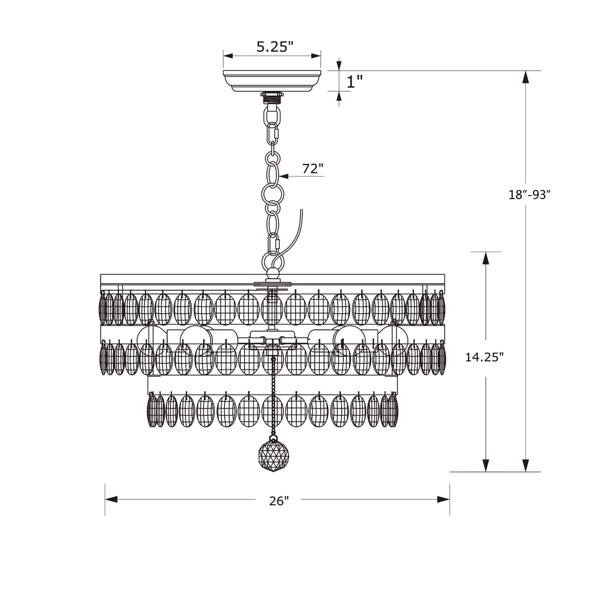 Perla 26'' Chandelier dimensions