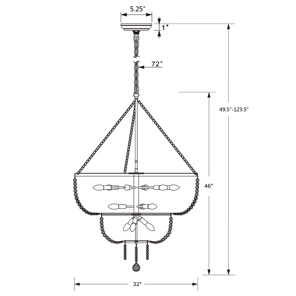 Rylee 32'' Chandelier dimensions