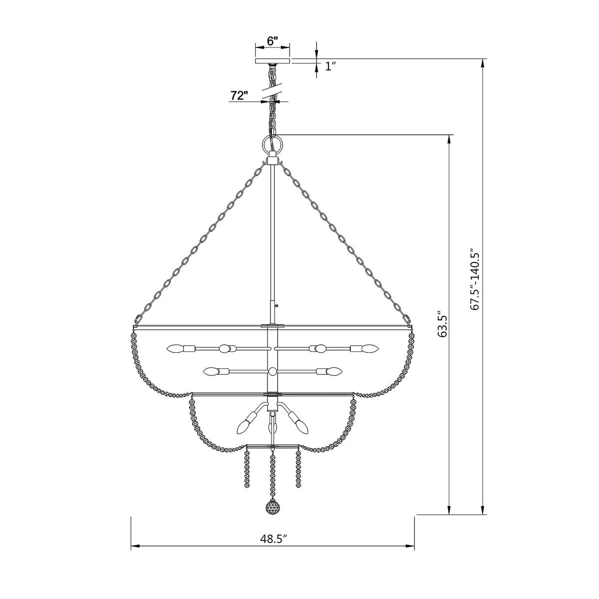 Rylee 48.5'' Chandelier dimensions