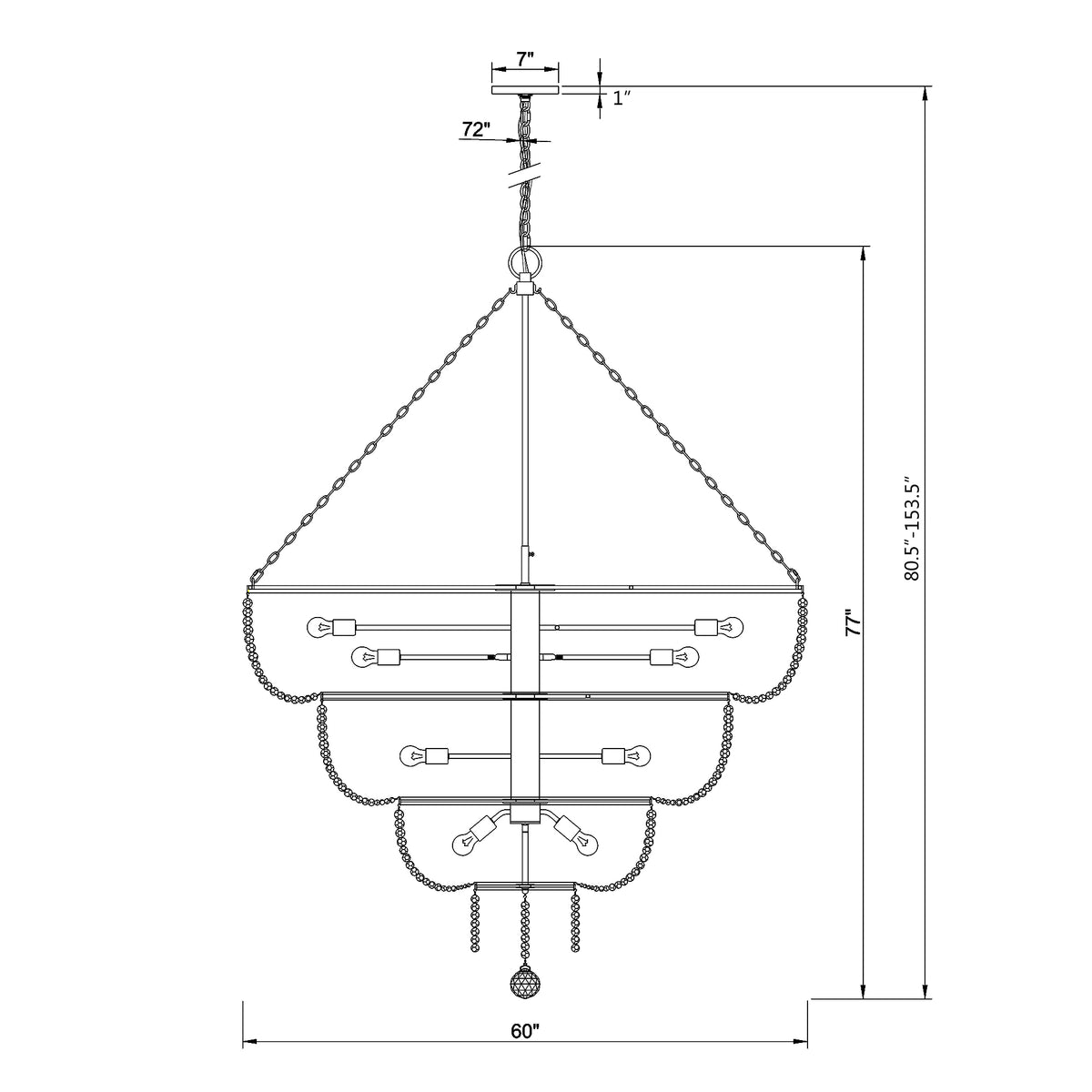 Rylee 60'' Chandelier dimensions