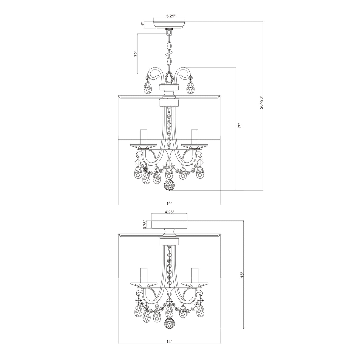Othello 14'' Chandelier dimensions