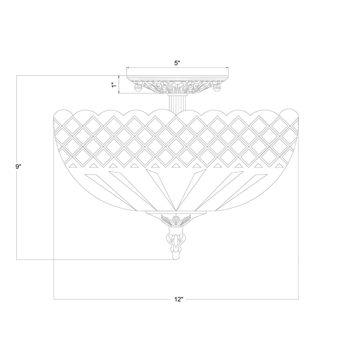 Milton 12'' Semi Flush Mount dimensions