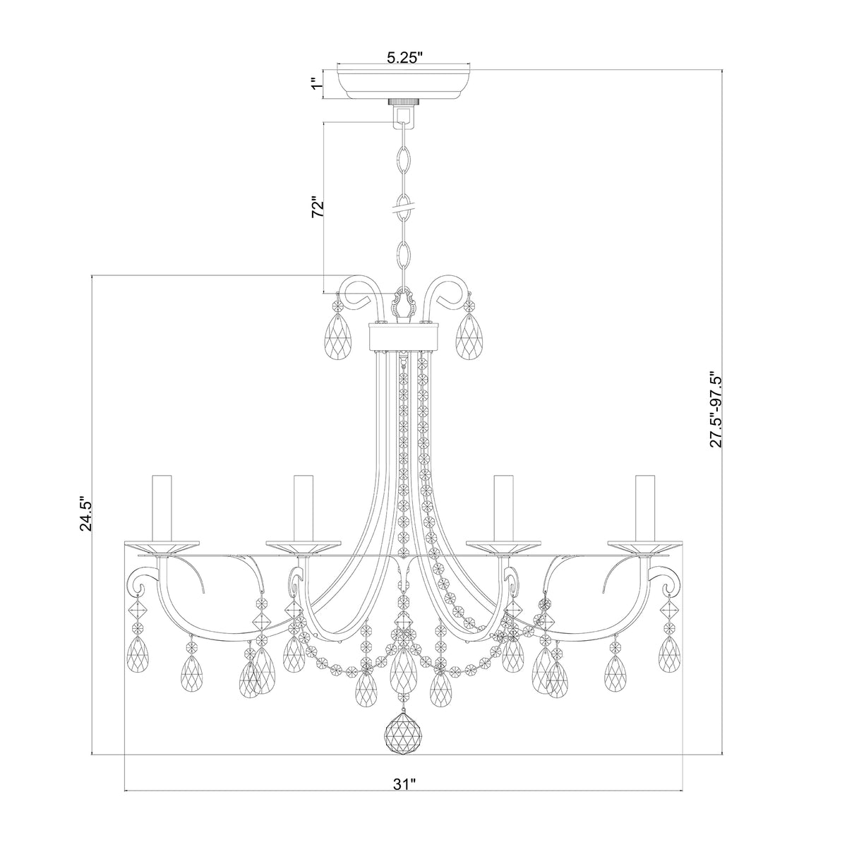 Othello 31'' Chandelier dimensions