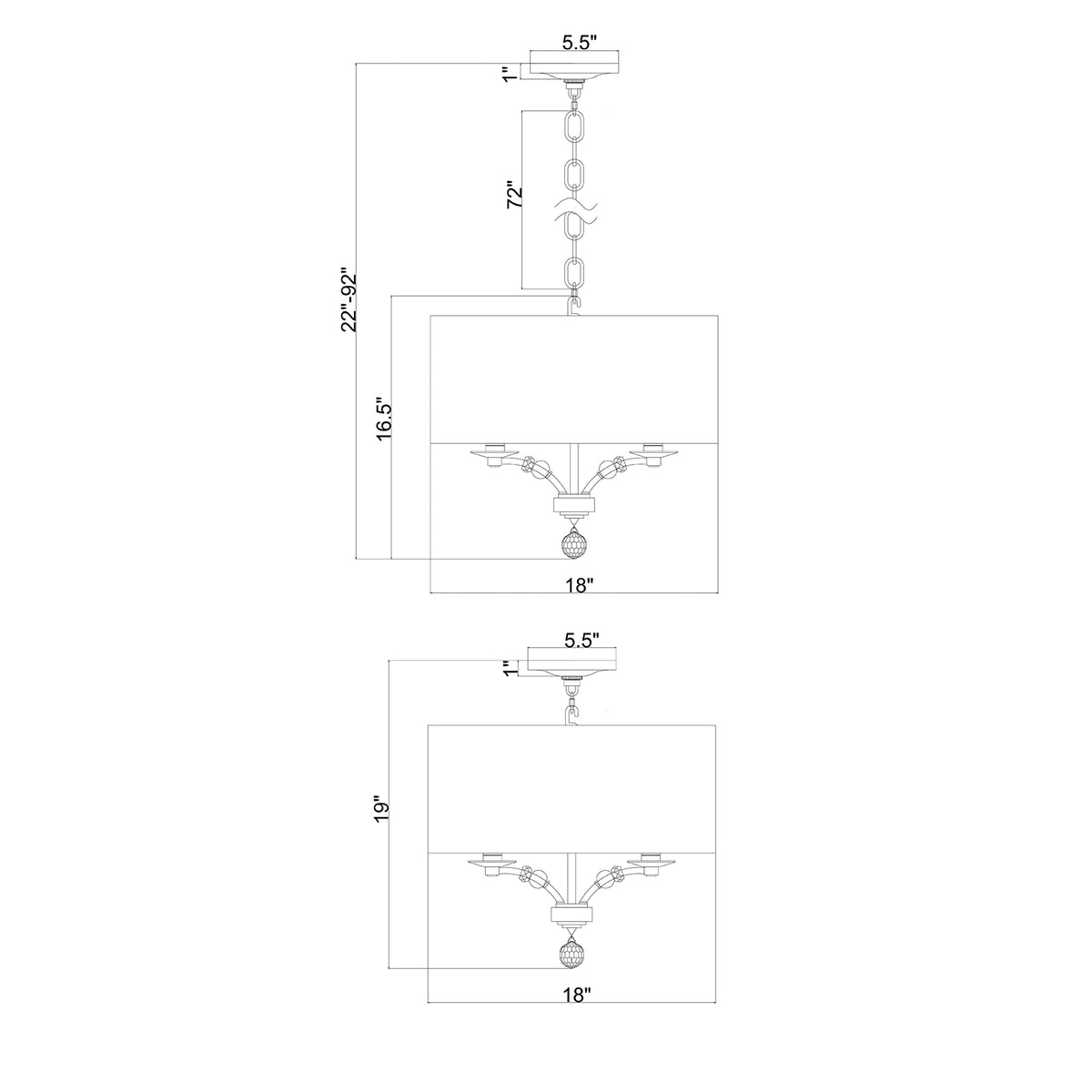 Mirage 18'' Chandelier dimensions