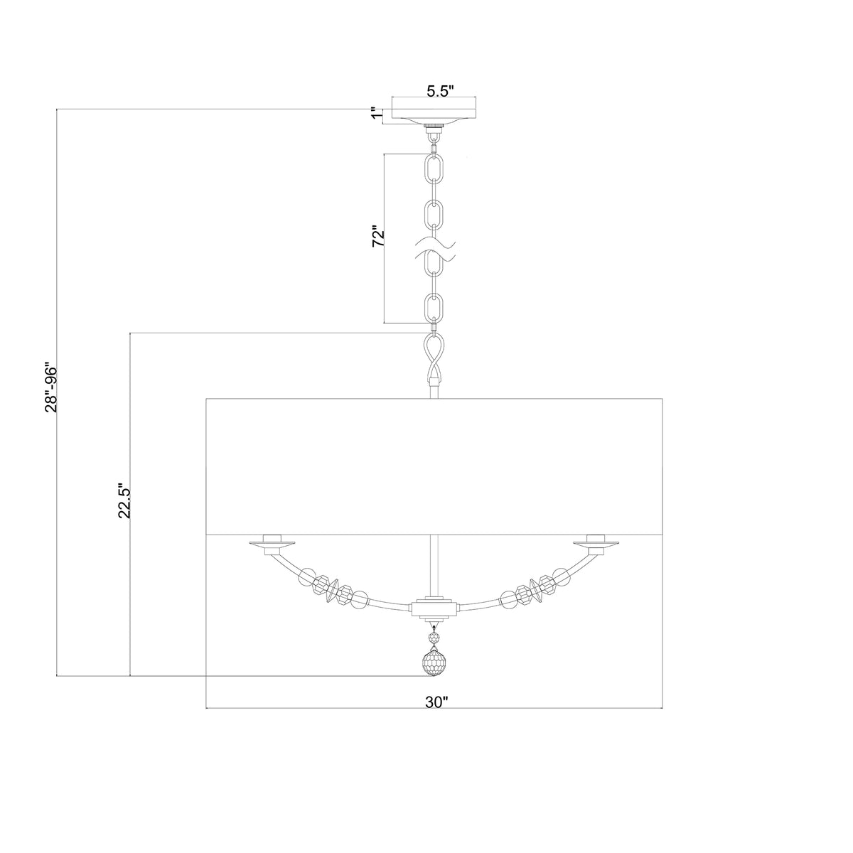 Mirage 30'' Chandelier dimensions
