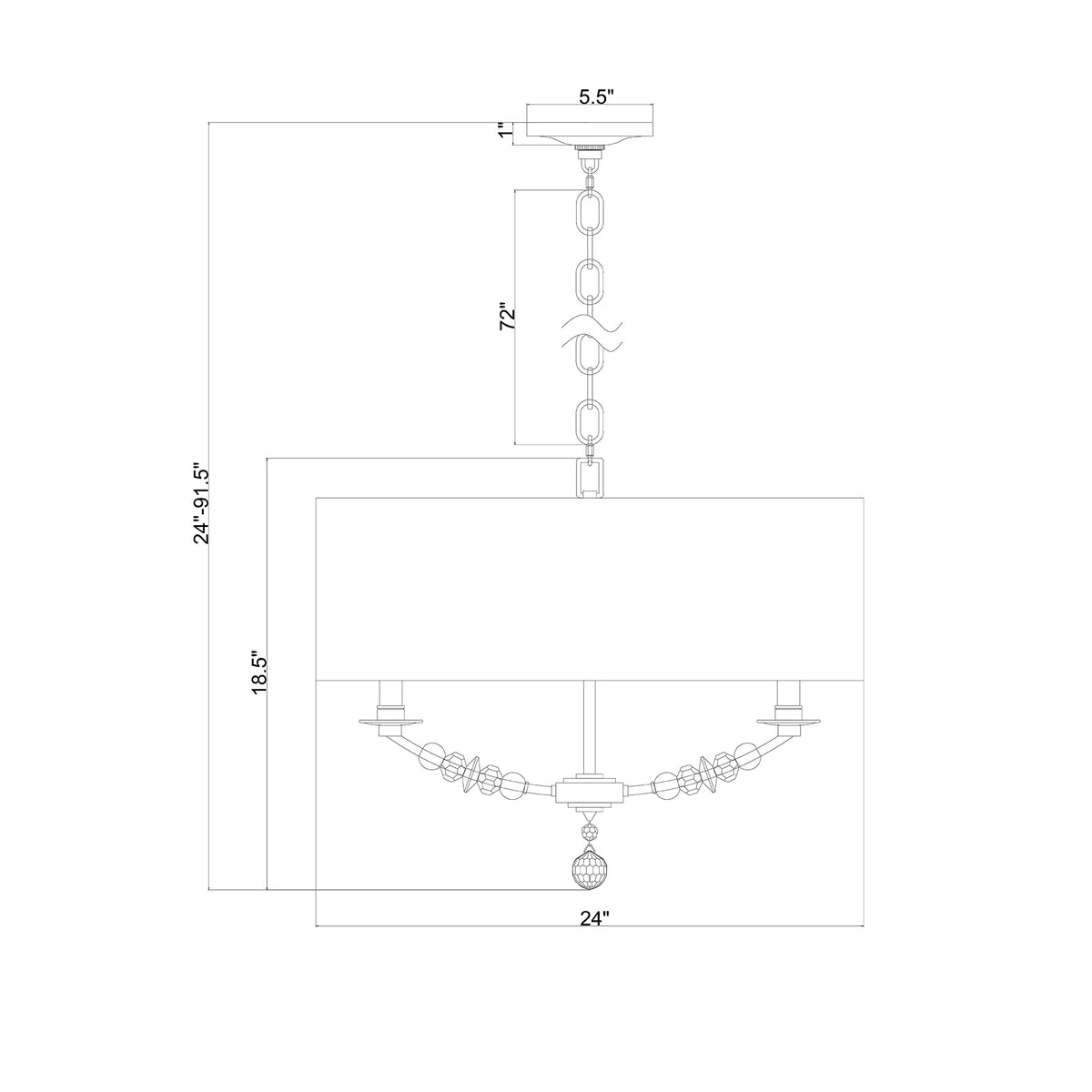 Mirage 24'' Chandelier dimensions