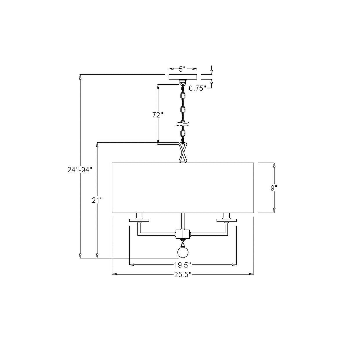 Paxton 25.5'' Chandelier dimensions