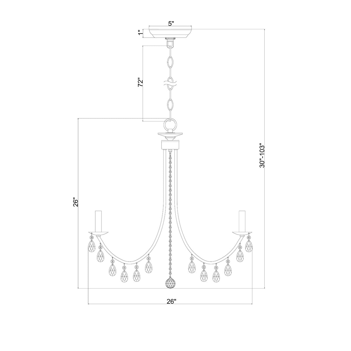 Bridgehampton 26'' Chandelier dimensions