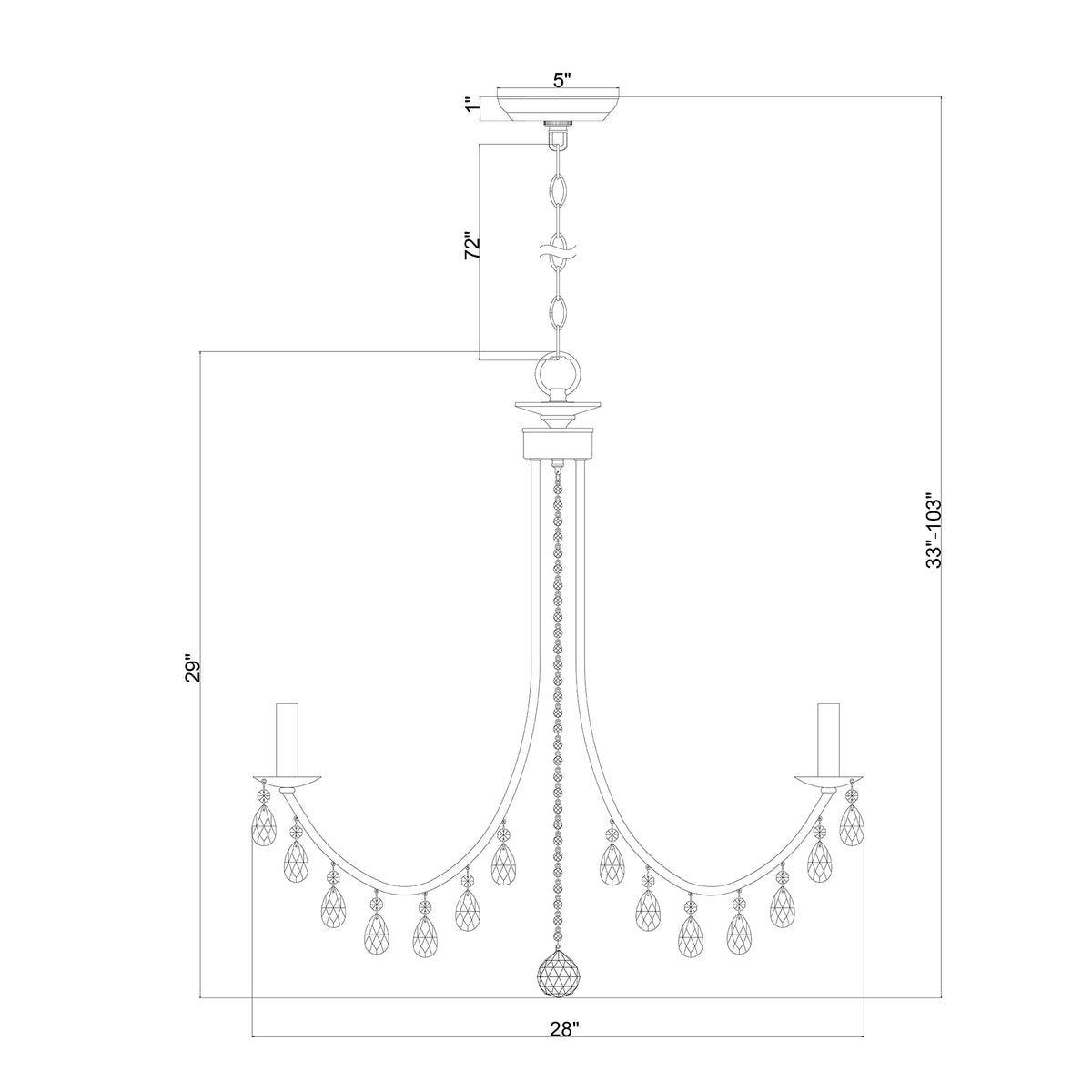 Bridgehampton 28'' Chandelier dimensions