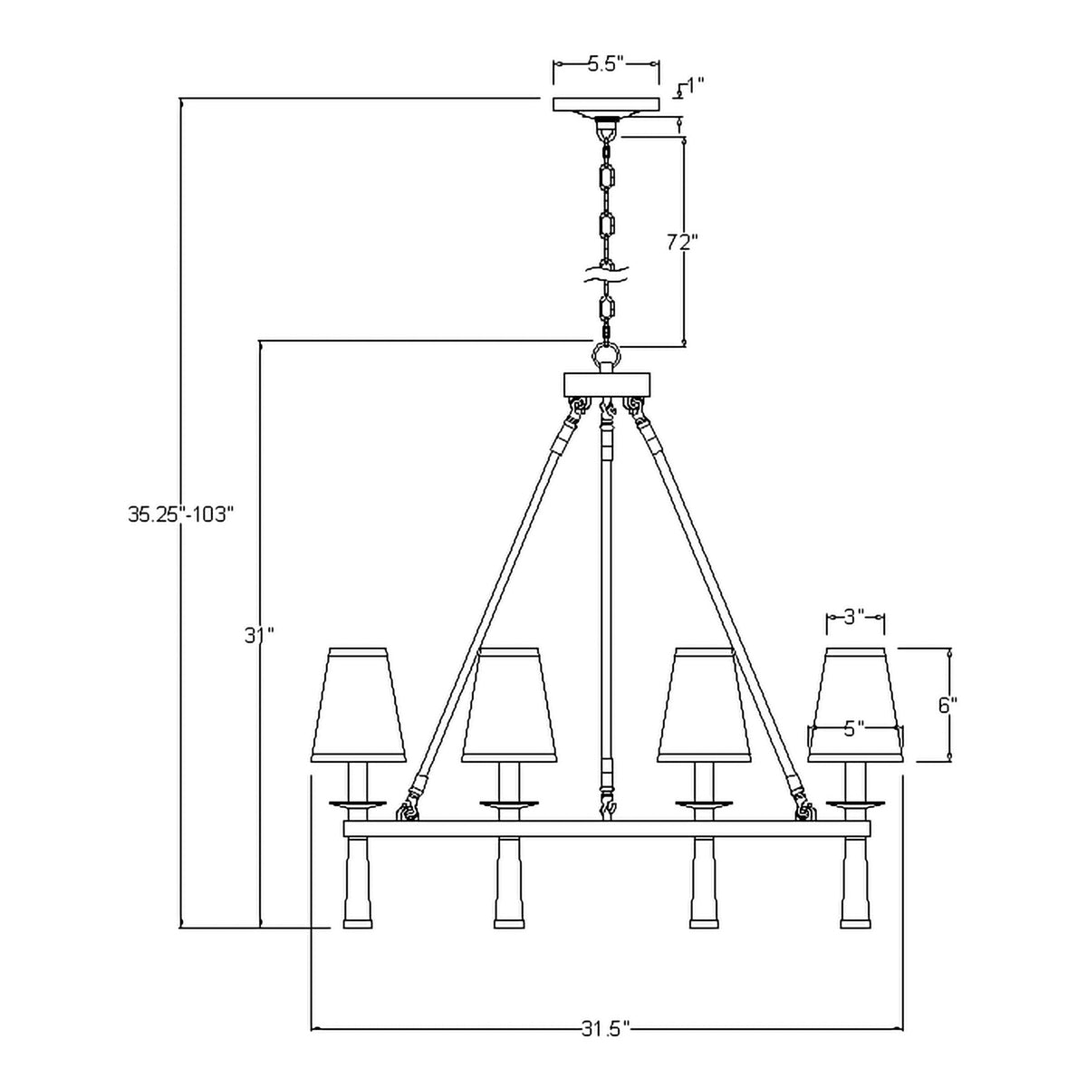 Baxter 31.5'' Chandelier dimensions