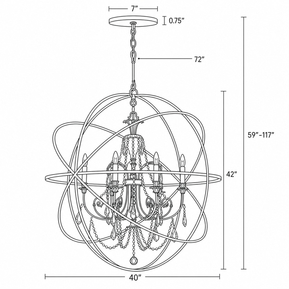 Solaris 40'' Chandelier dimensions