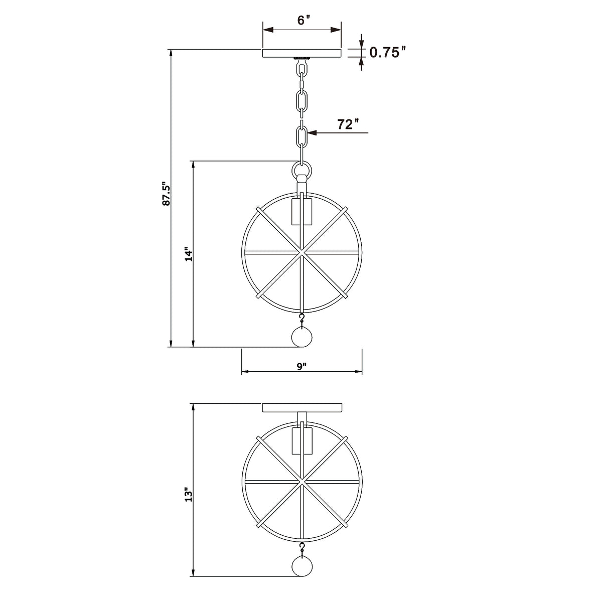 Solaris 9'' Semi Flush Mount dimensions