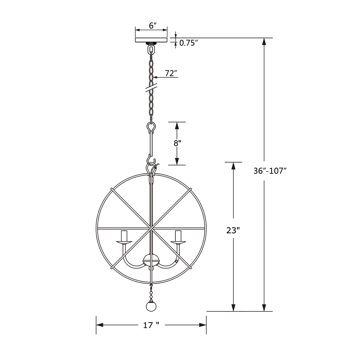 Solaris 17'' Chandelier dimensions