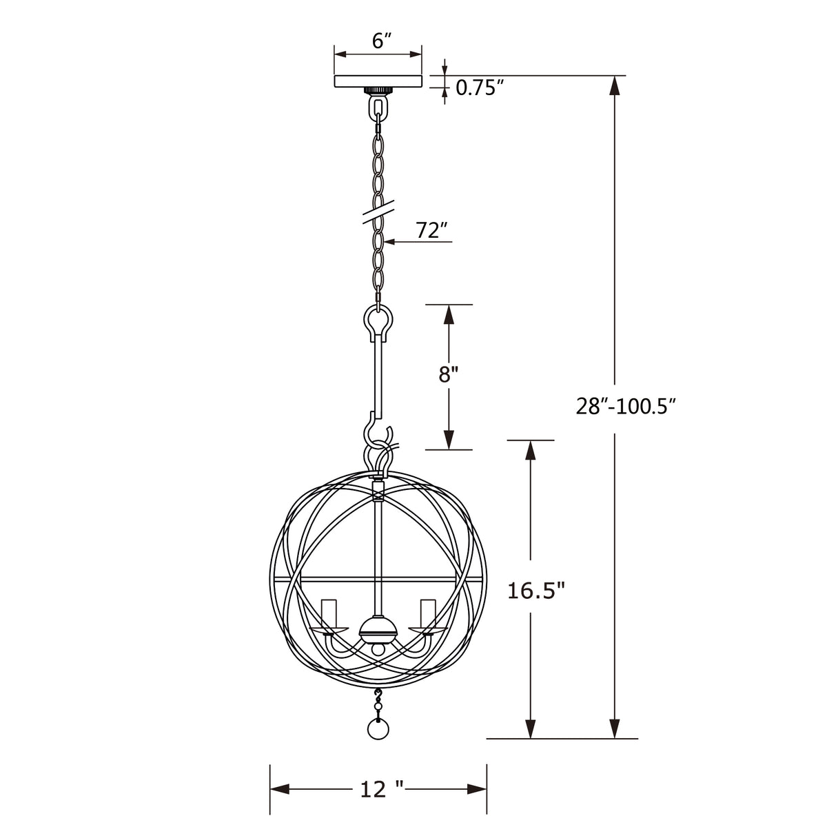 Solaris 12.5'' Chandelier dimensions