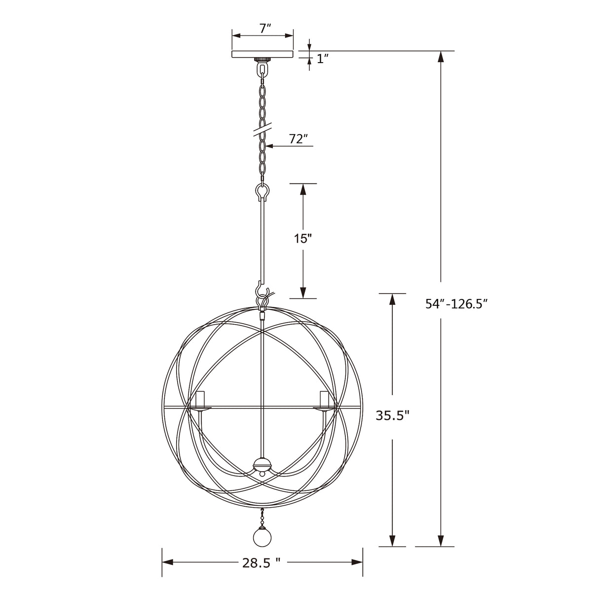 Solaris 28.5'' Chandelier dimensions