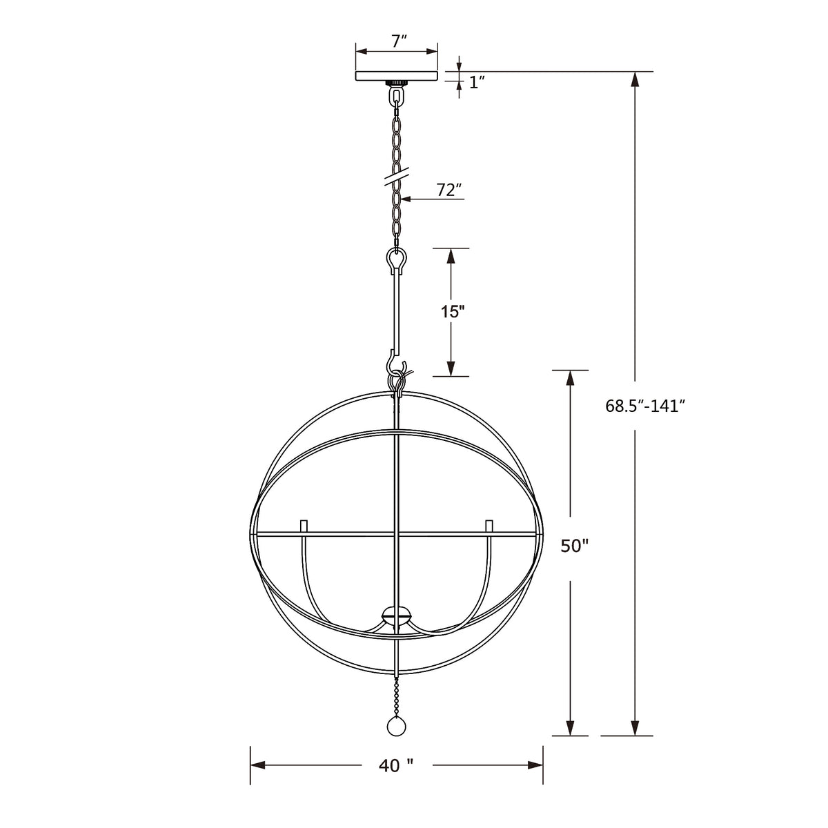 Solaris 40'' Chandelier dimensions