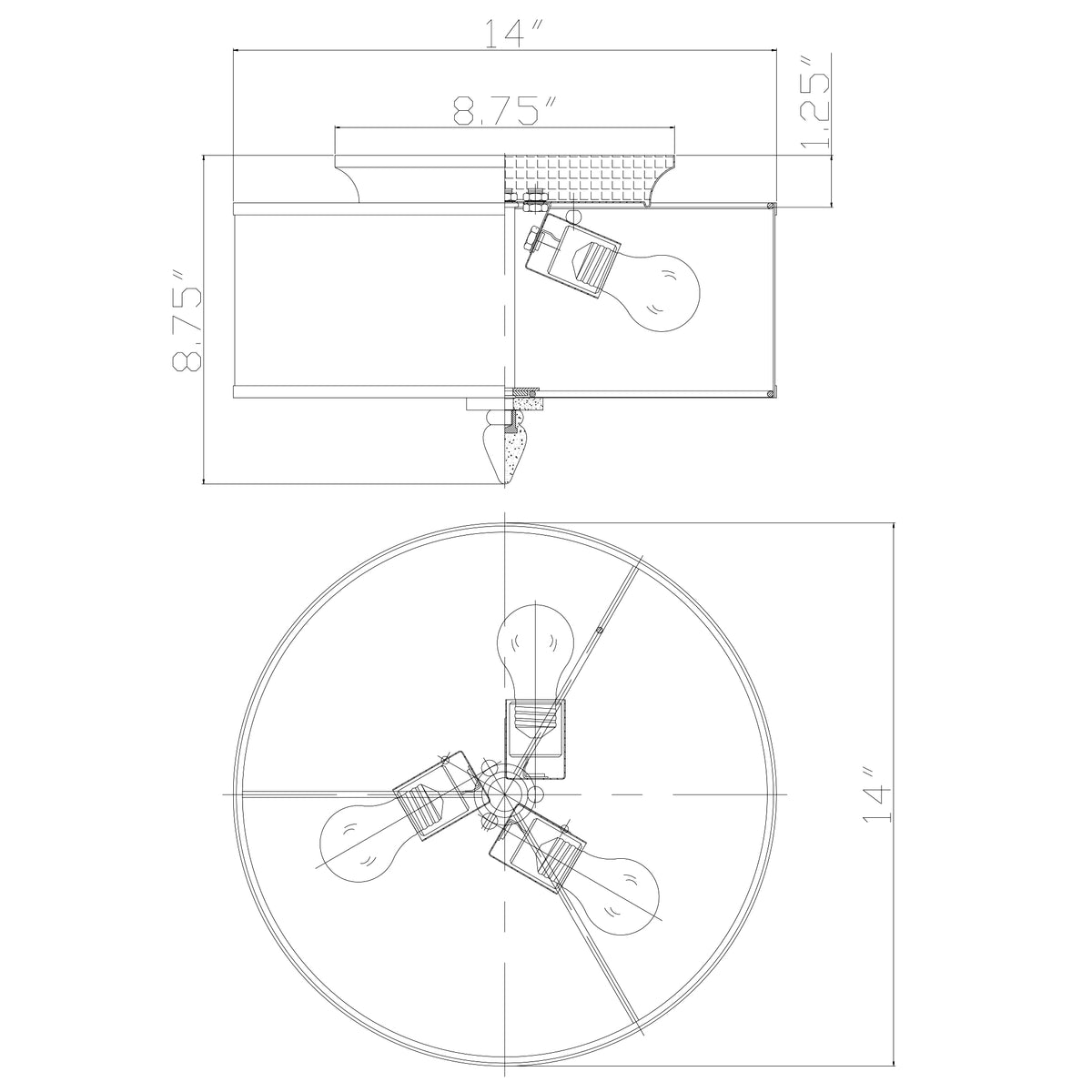 Luxo 14'' Semi Flush Mount dimensions