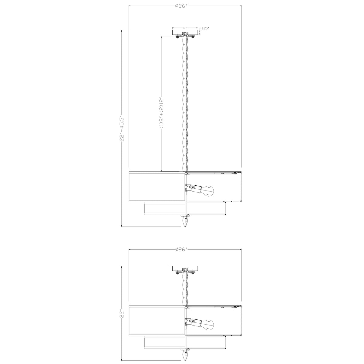 Luxo 26'' Semi Flush Mount dimensions