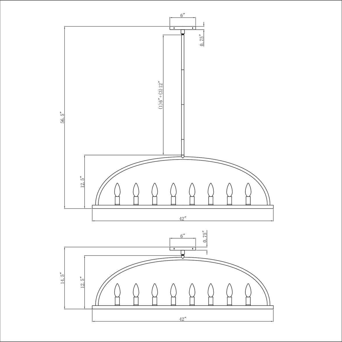 Abbott 42'' Linear Chandelier dimensions