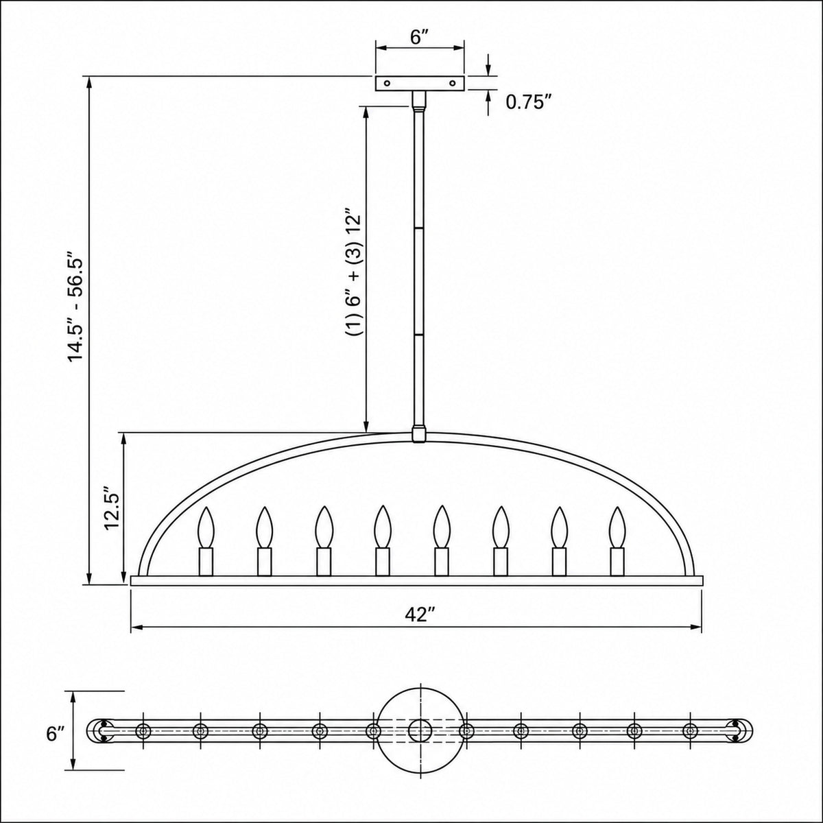 Abbott 42'' Linear Chandelier dimensions