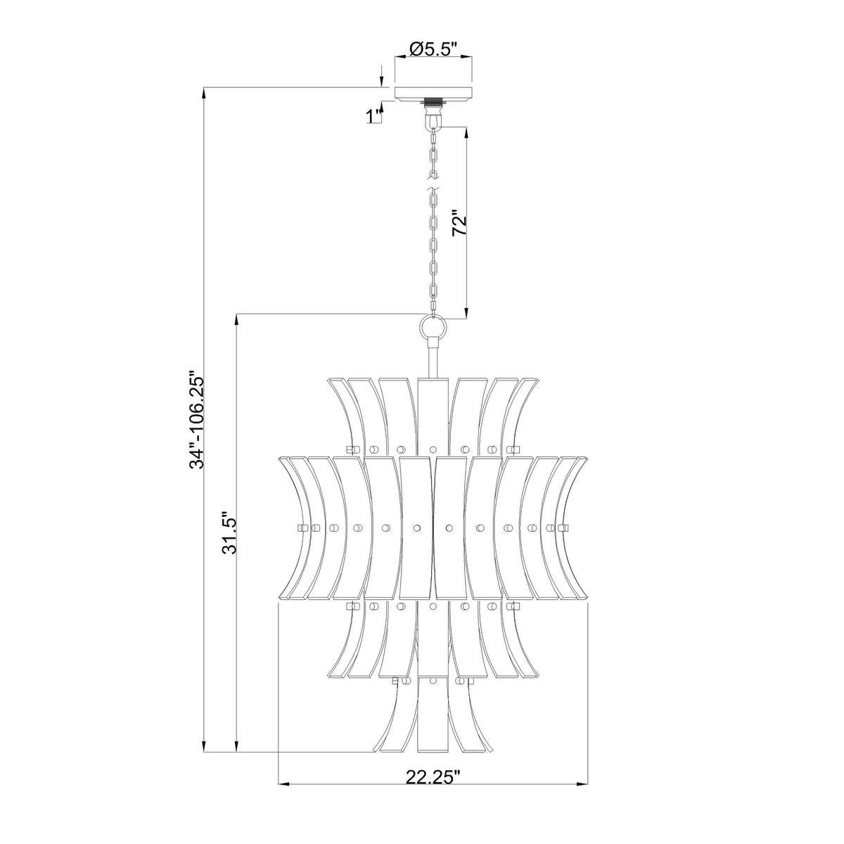 Abigail 22.25'' Chandelier dimensions