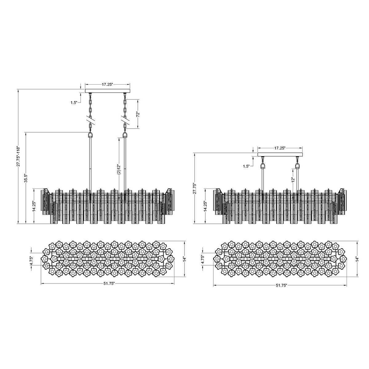 Addis 51.75'' Linear Chandelier dimensions
