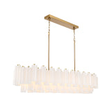 Addis 65'' Linear Chandelier in Aged Brass - Front View (ADD-337-AG-WH)