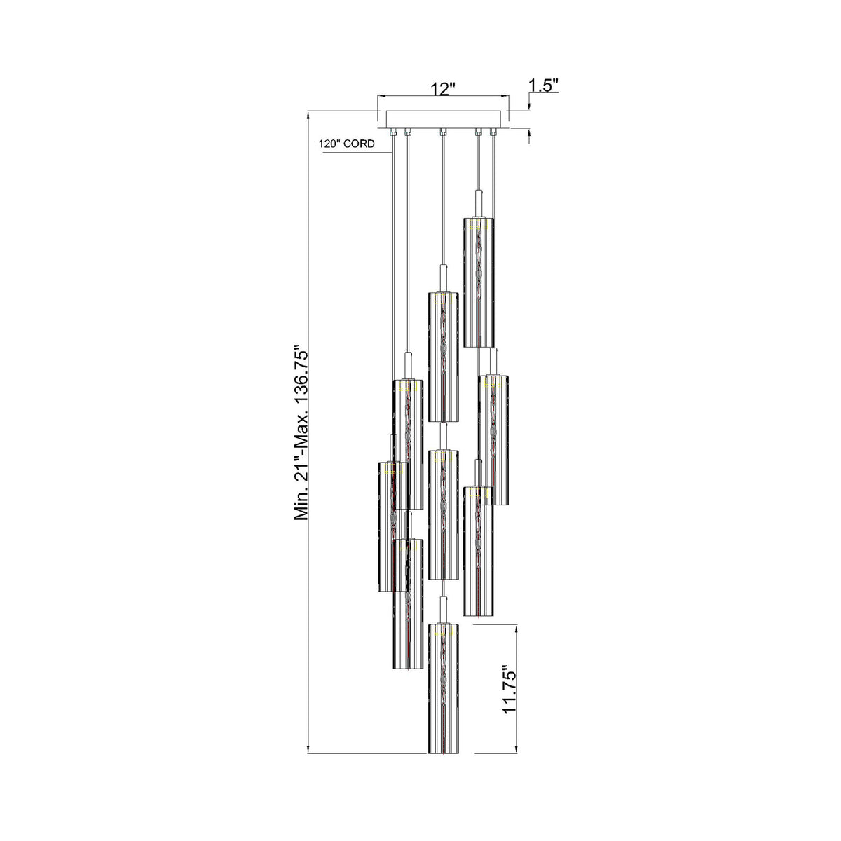Addis 12" Integrated LED Multi-Light Pendant dimensions