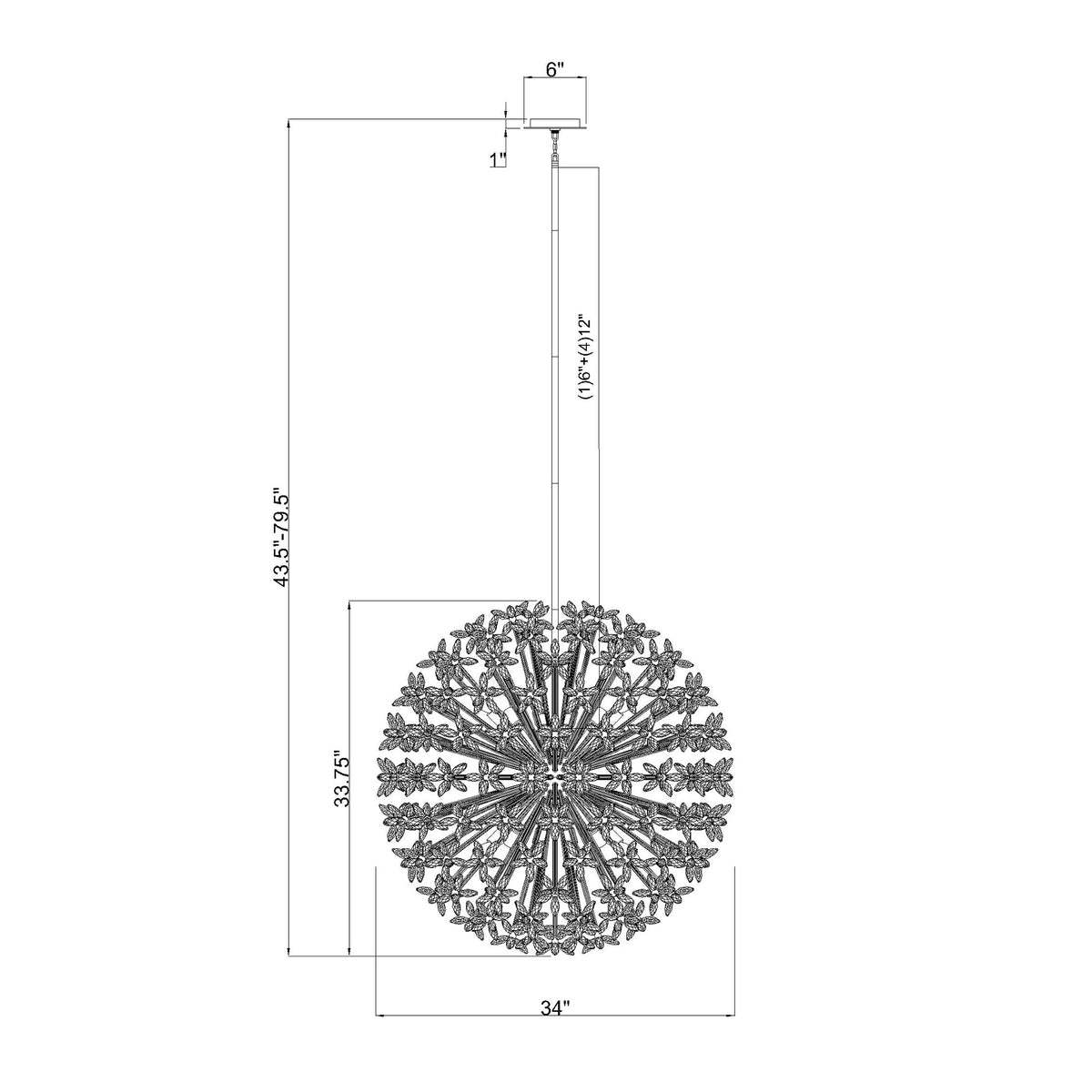Adley 34'' Chandelier dimensions