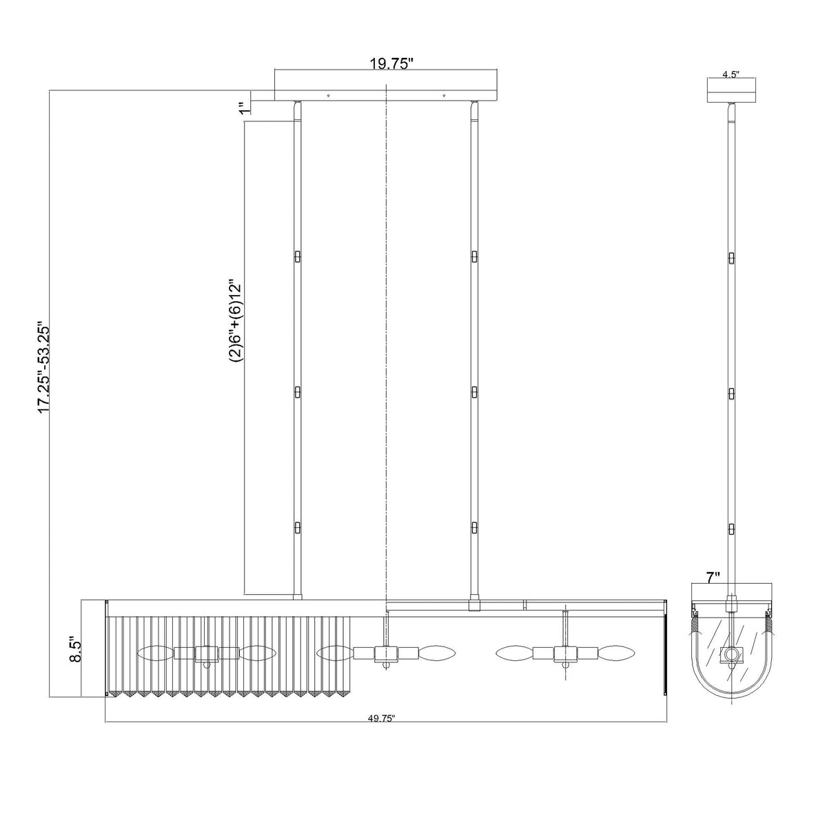 Alister 49.75'' Linear Chandelier dimensions