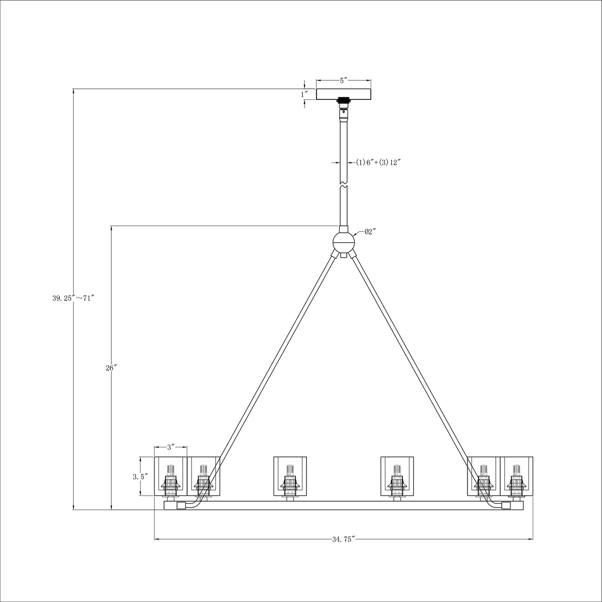 Aragon 34.75'' LED Chandelier dimensions