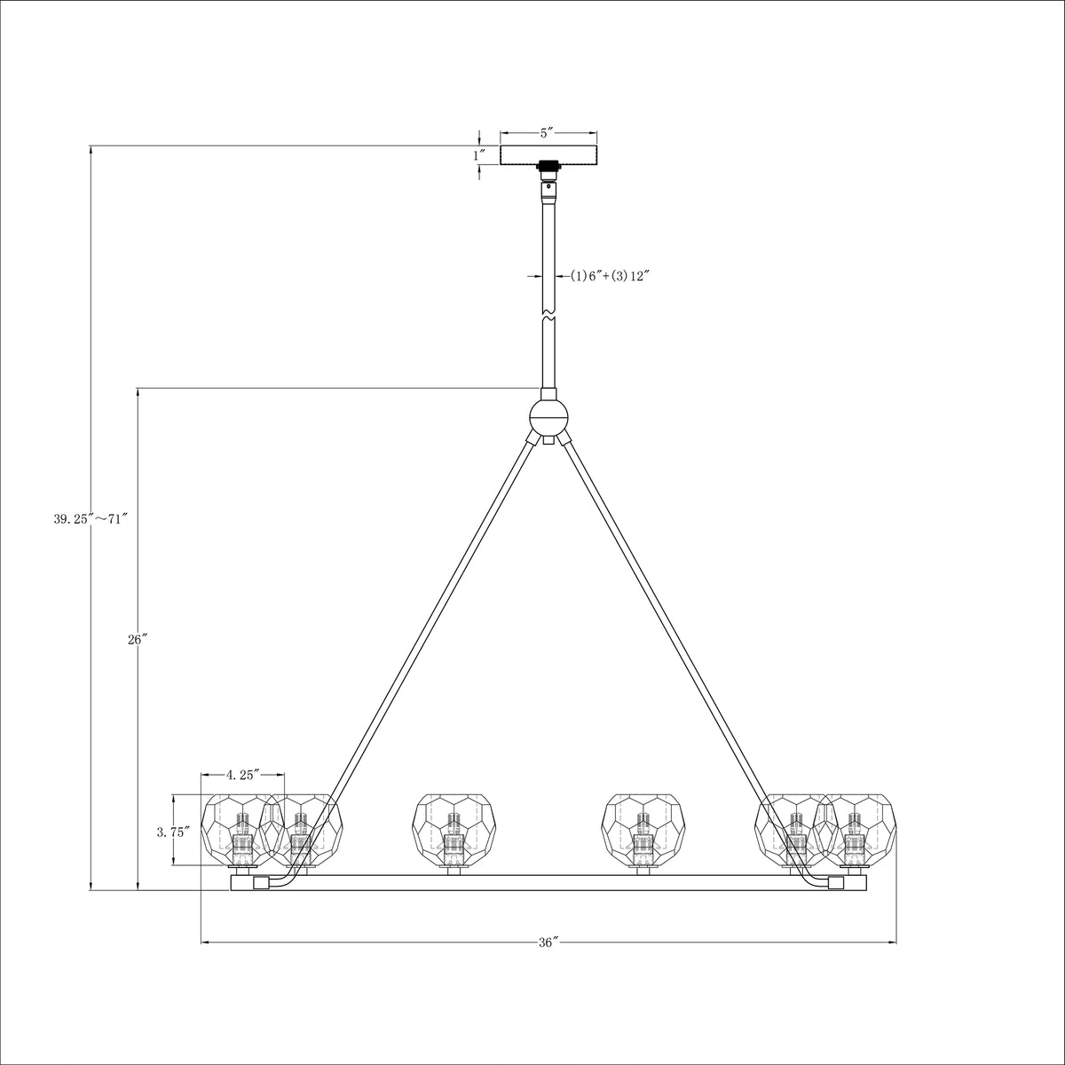 Aragon 36'' LED Chandelier dimensions