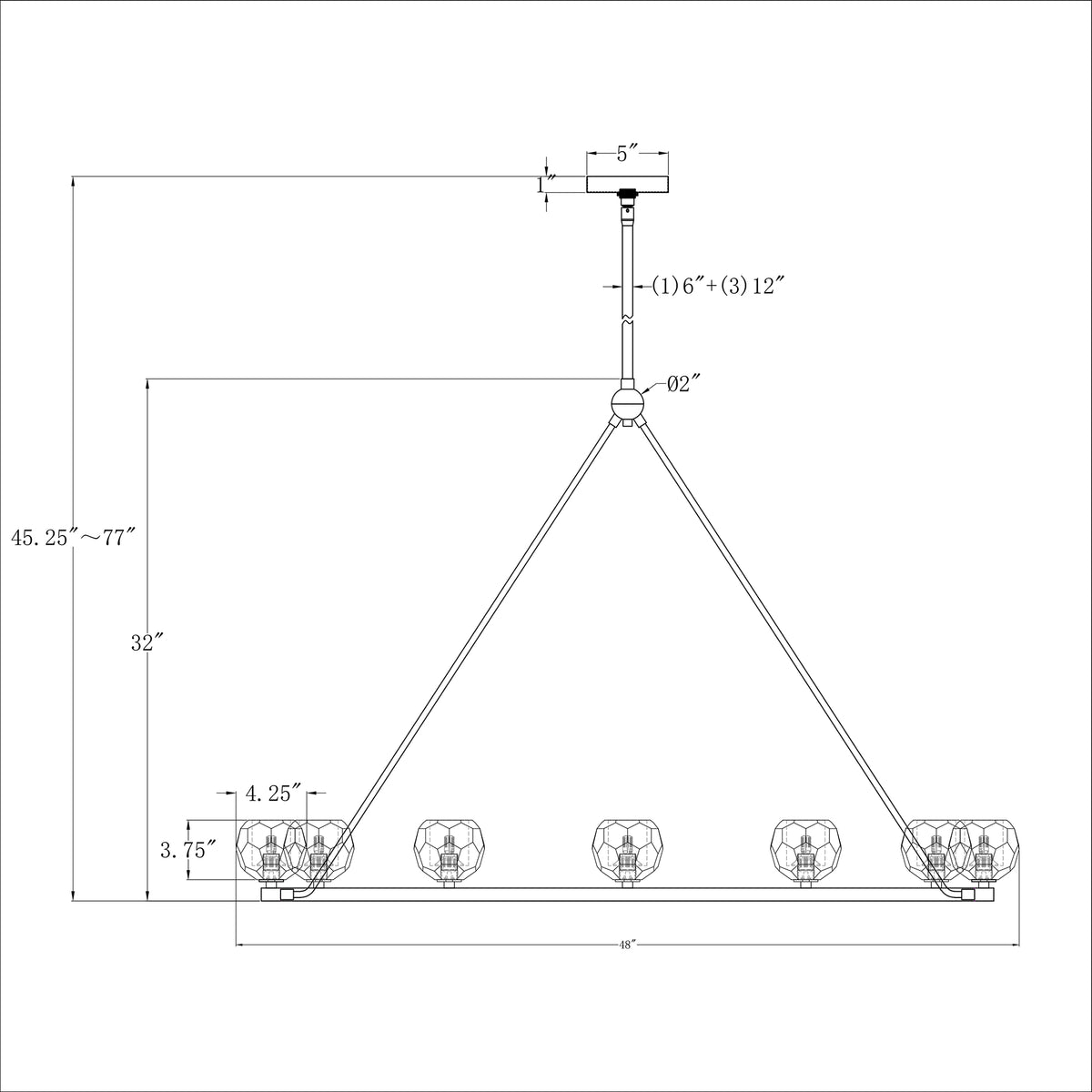 Aragon 48'' LED Chandelier dimensions