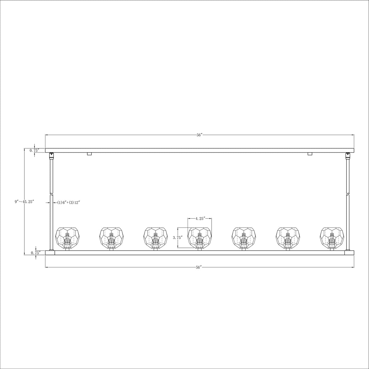 Aragon 56'' LED Linear Chandelier dimensions