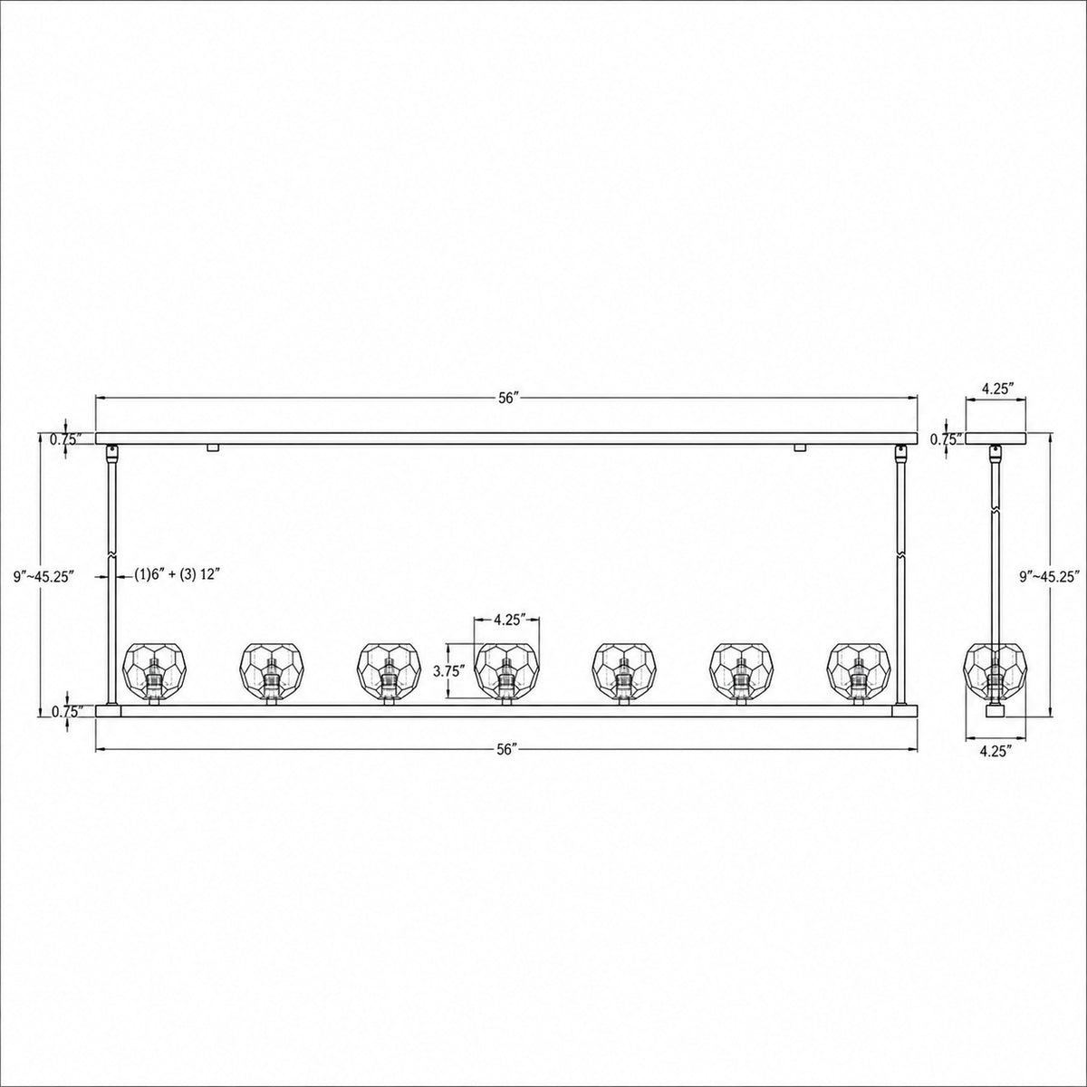 Aragon 56'' LED Linear Chandelier dimensions