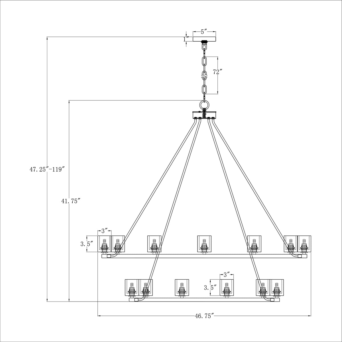 Aragon 46.75'' LED Chandelier dimensions