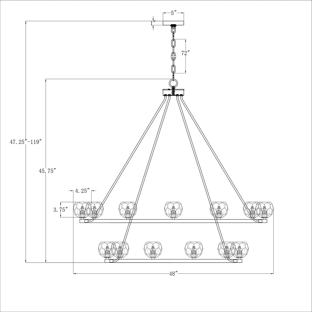 Aragon 48'' LED Chandelier dimensions