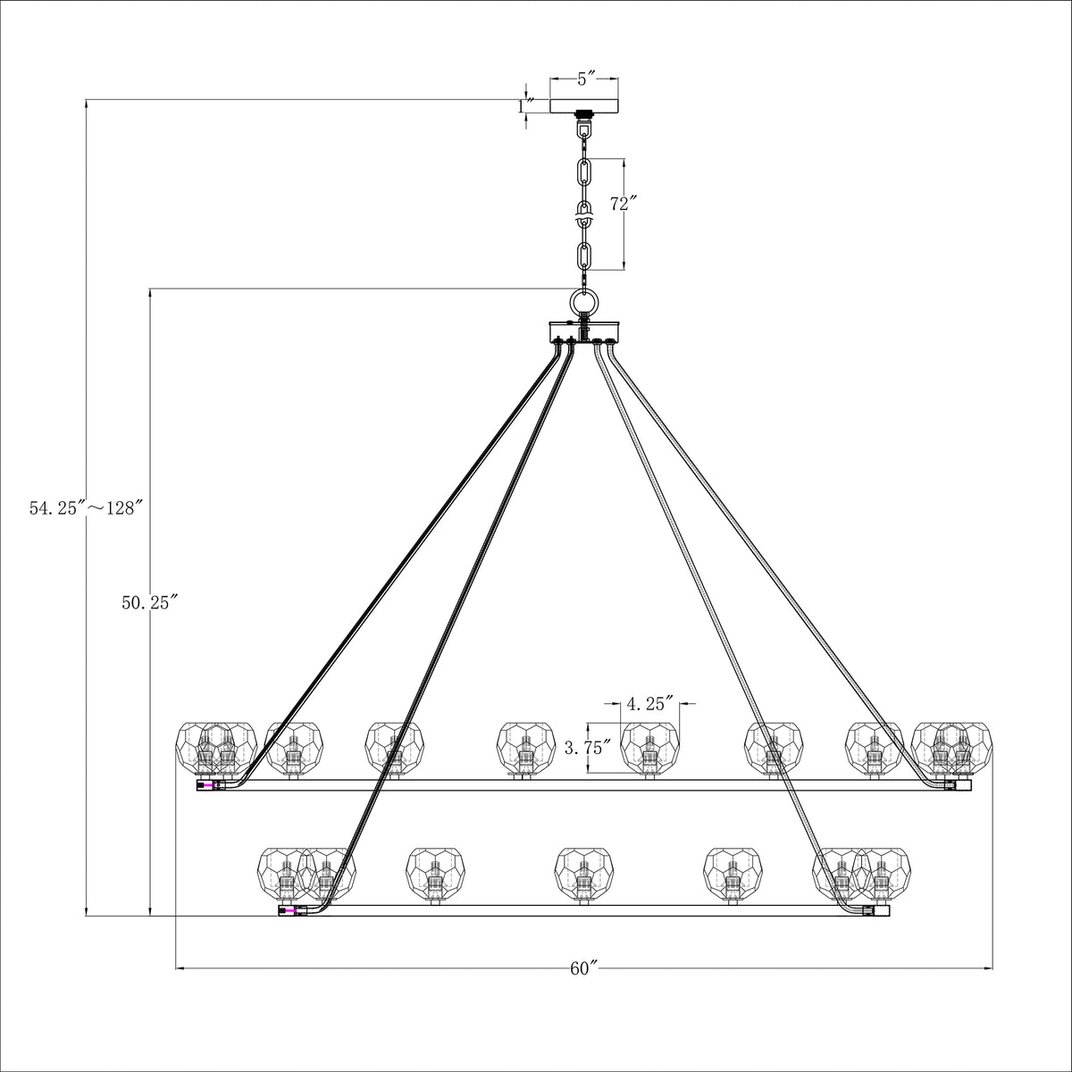 Aragon 60'' LED Chandelier dimensions