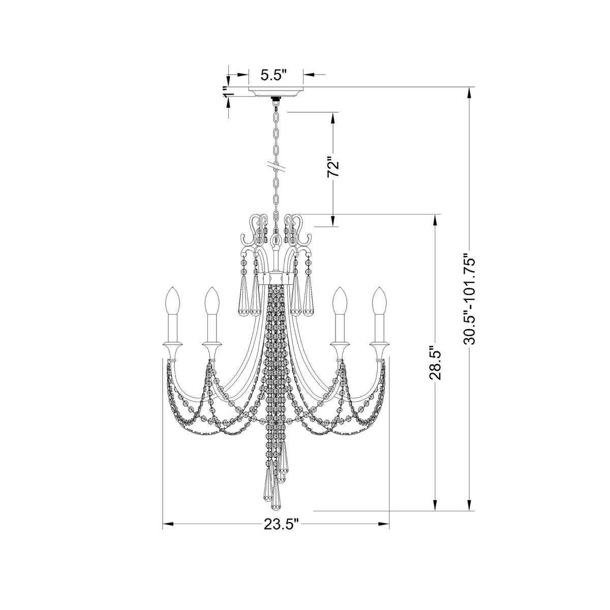 Arcadia 23.5'' Chandelier dimensions