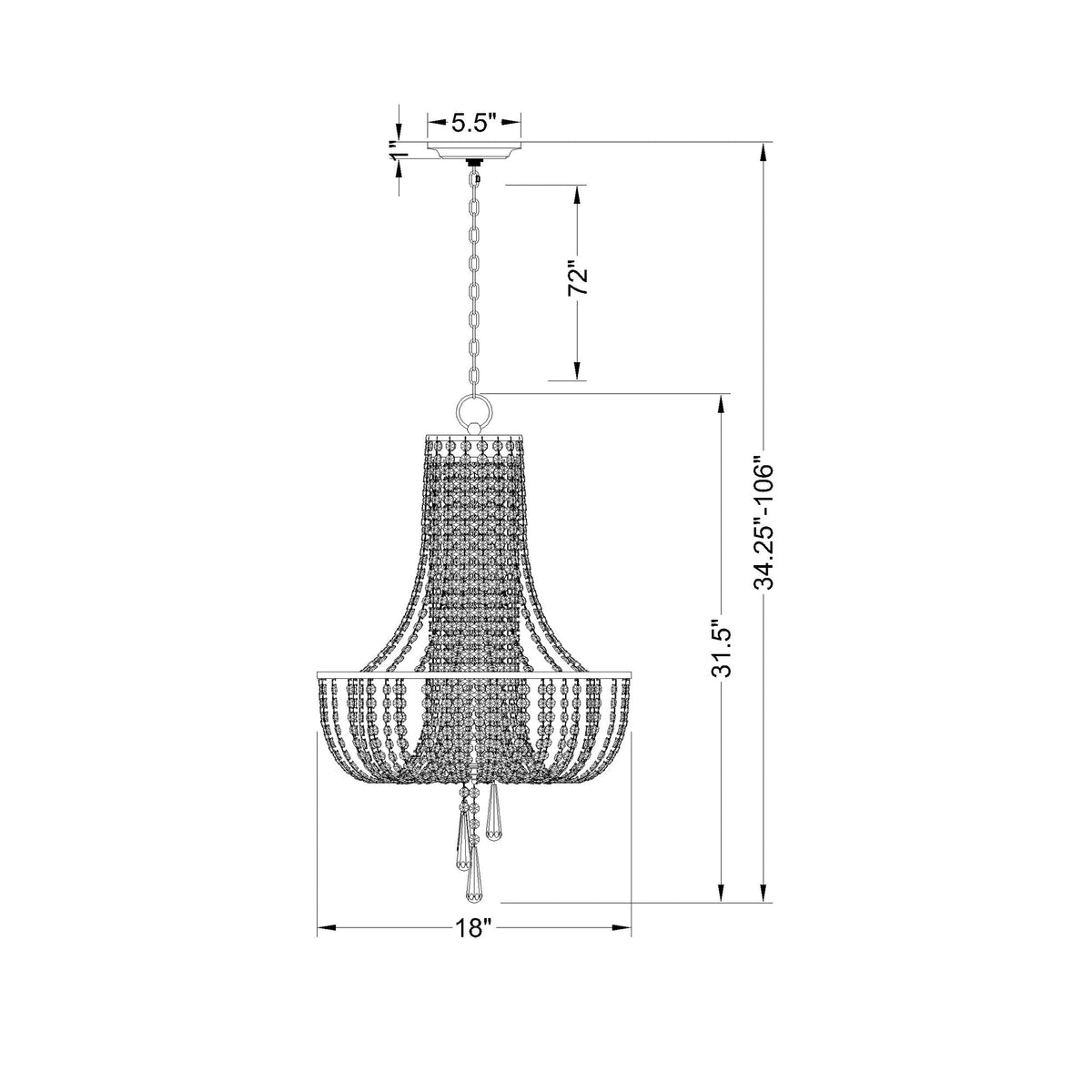 Arcadia 18'' Chandelier dimensions
