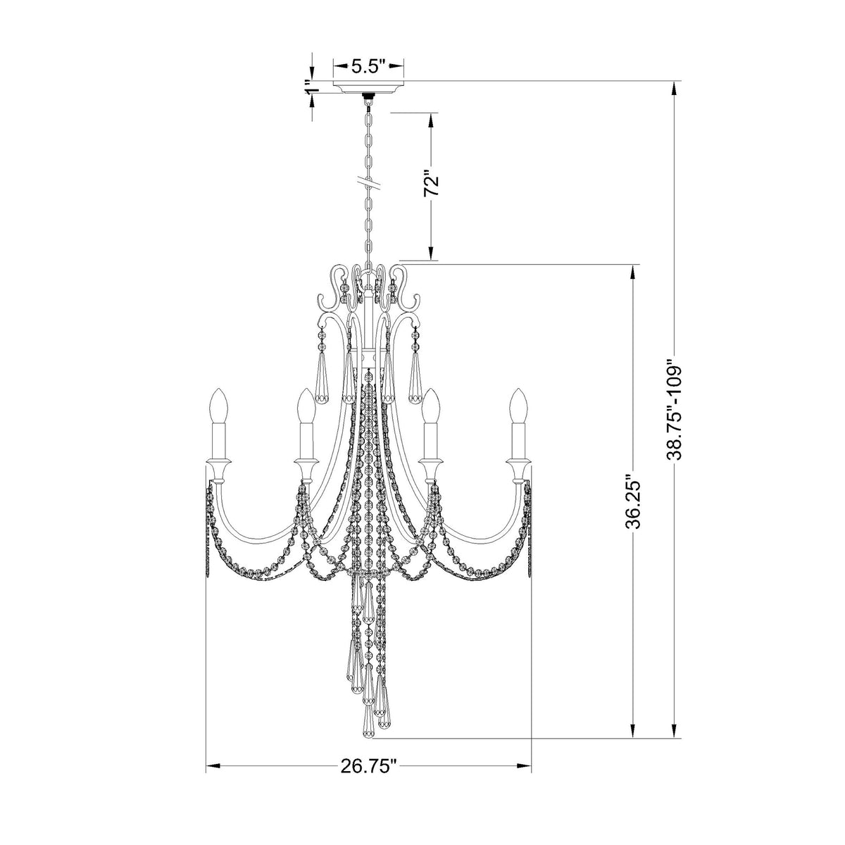 Arcadia 26.75'' Chandelier dimensions