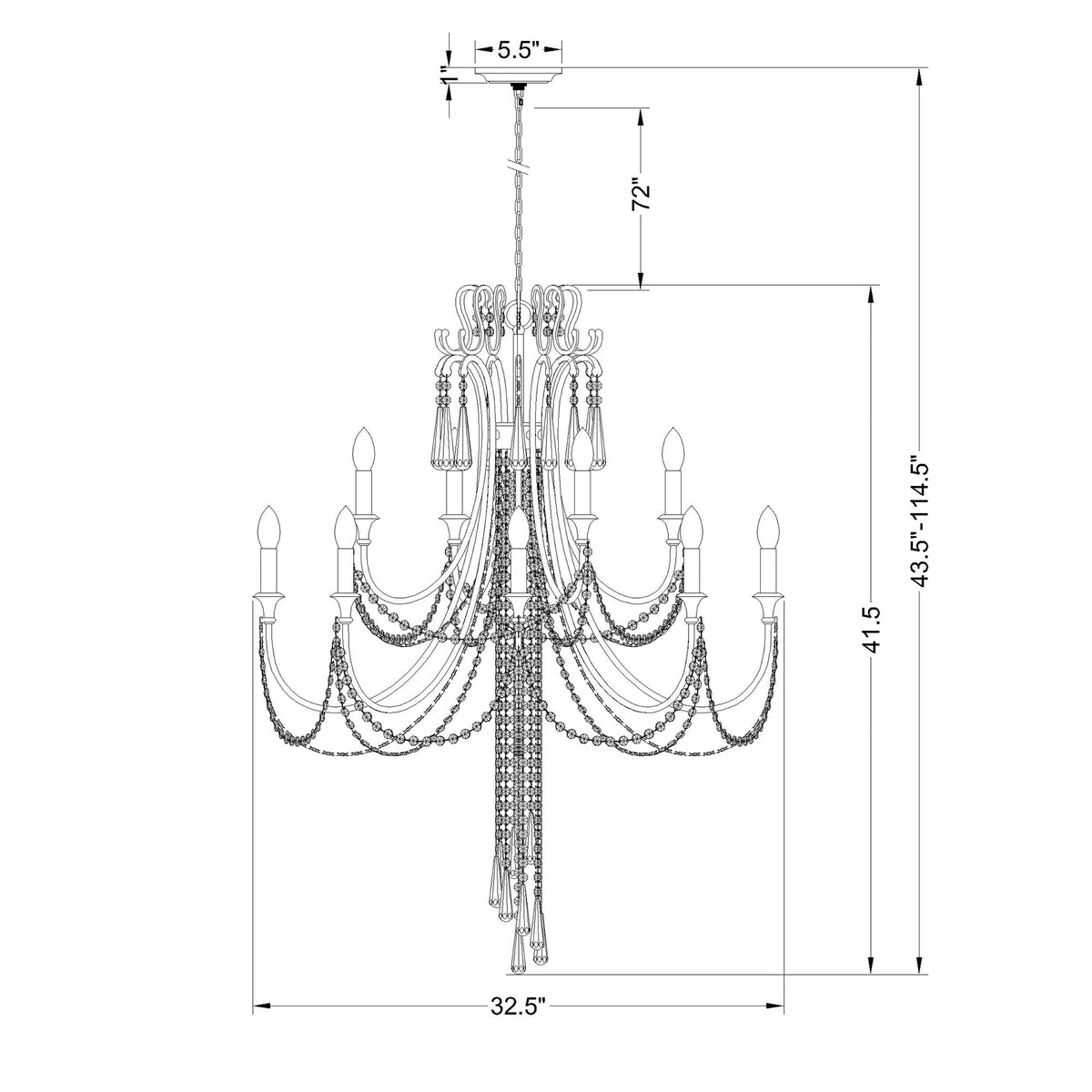 Arcadia 32.5'' Chandelier dimensions