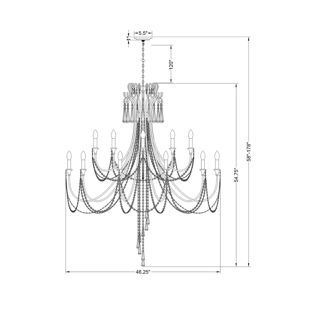 Arcadia 46.25'' Chandelier dimensions